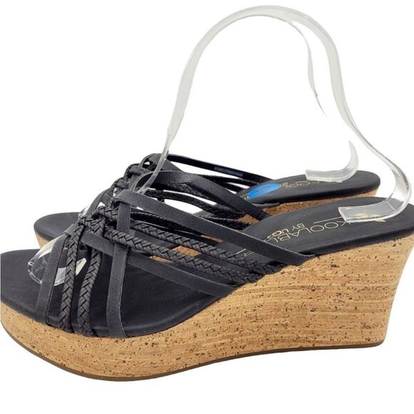 Koolaburra By UGG Strappy Cork Wedge Sandals Black - Picture 1 of 9